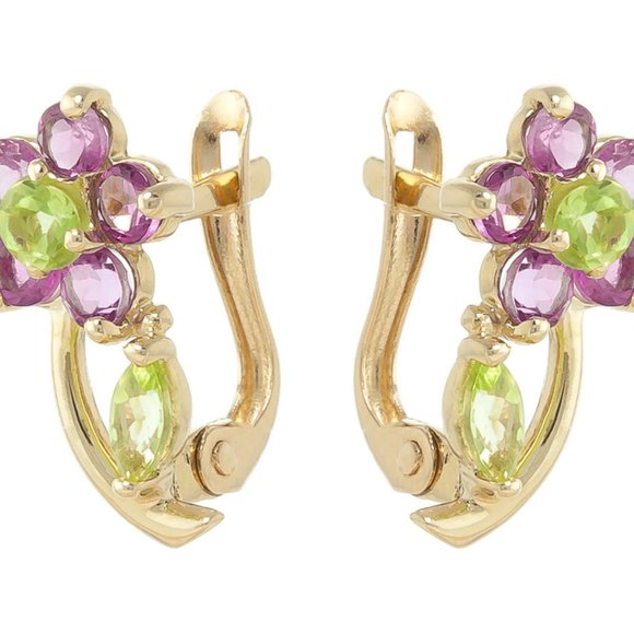 14k Gold Stud Earring with Amethyst & Peridot - Picture 6 of 10